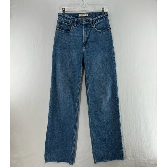 Abercrombie & Fitch The '90s Relaxed Jeans 27/4R High Rise Straight Raw Hem Blue - Picture 1 of 12